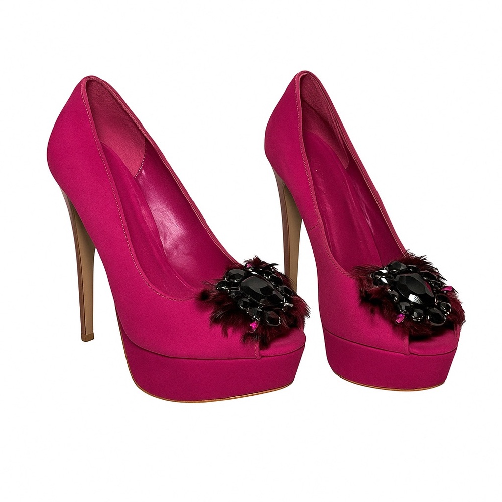Aldo Fuchsia Suede Platform Heels with Embellishment – Size 7
